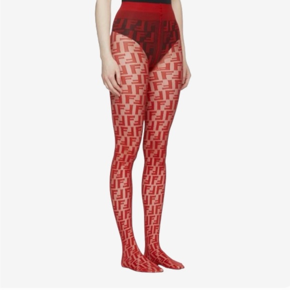 Fashionable Red Patterned Tights - Picture 1 of 2